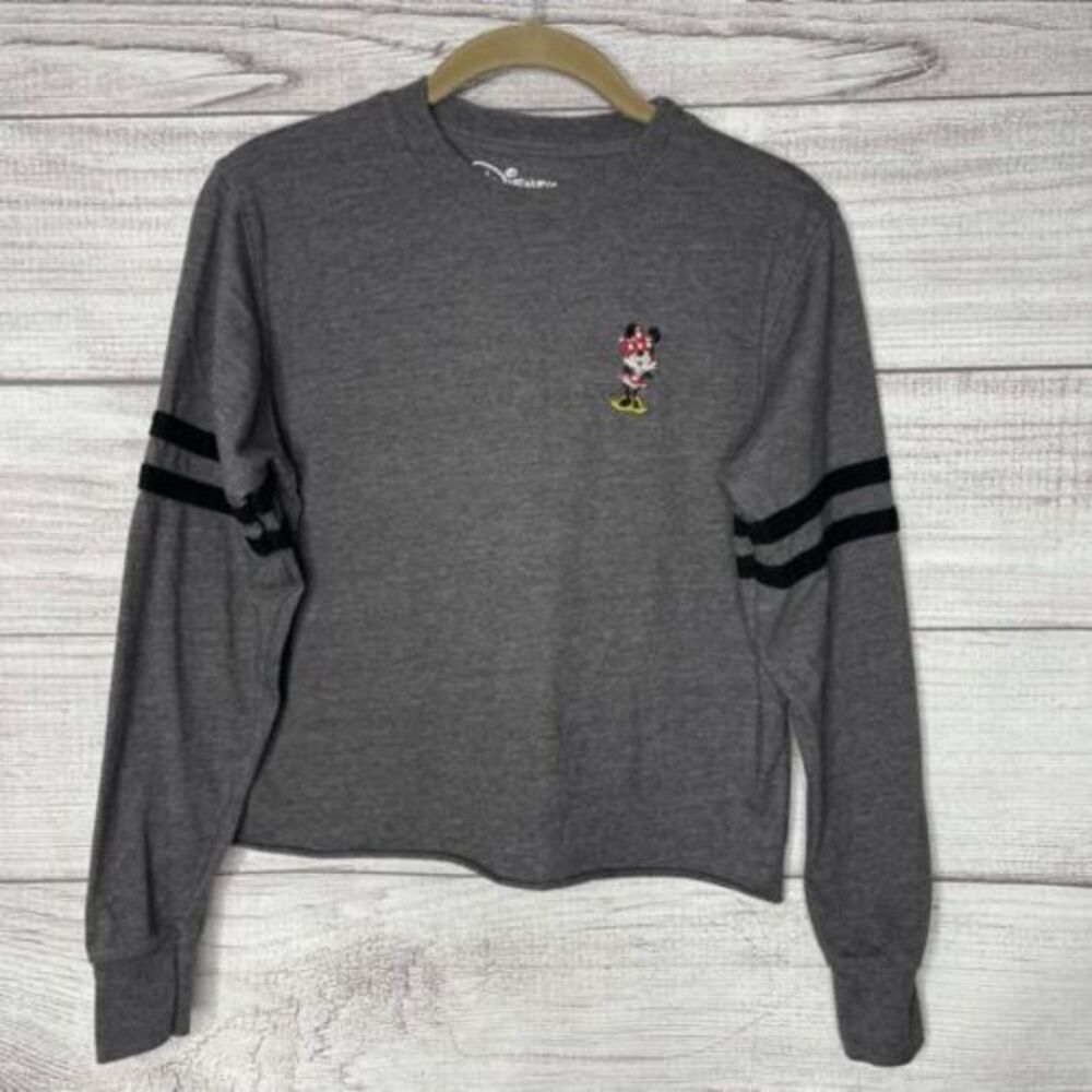 Disney Women's Gray Embroidered Minnie Mouse Cropped‎ Tee Size XS